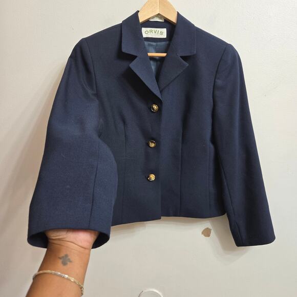 Orvis Womens USA Tailored Classic Old Money Minimalist Navy Wool Blend Blazer 4P - Picture 3 of 11